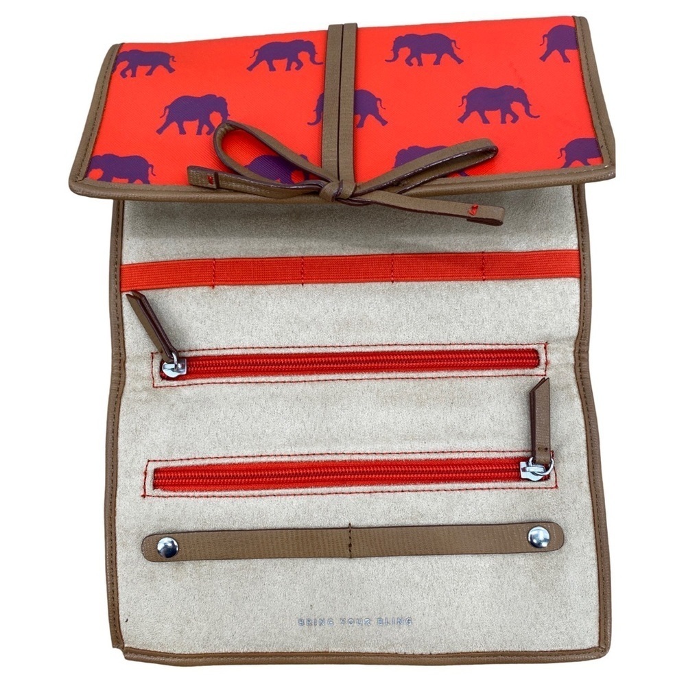 Stella & Dot Orange Elephant Elephant Print Jewelry Travel Case - Picture 3 of 6